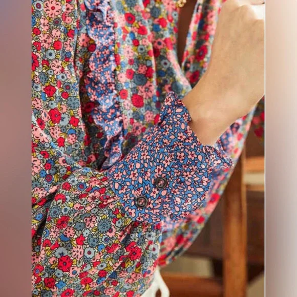 Boden Frilly Printed Popover Blouse Size 12 - Picture 2 of 10